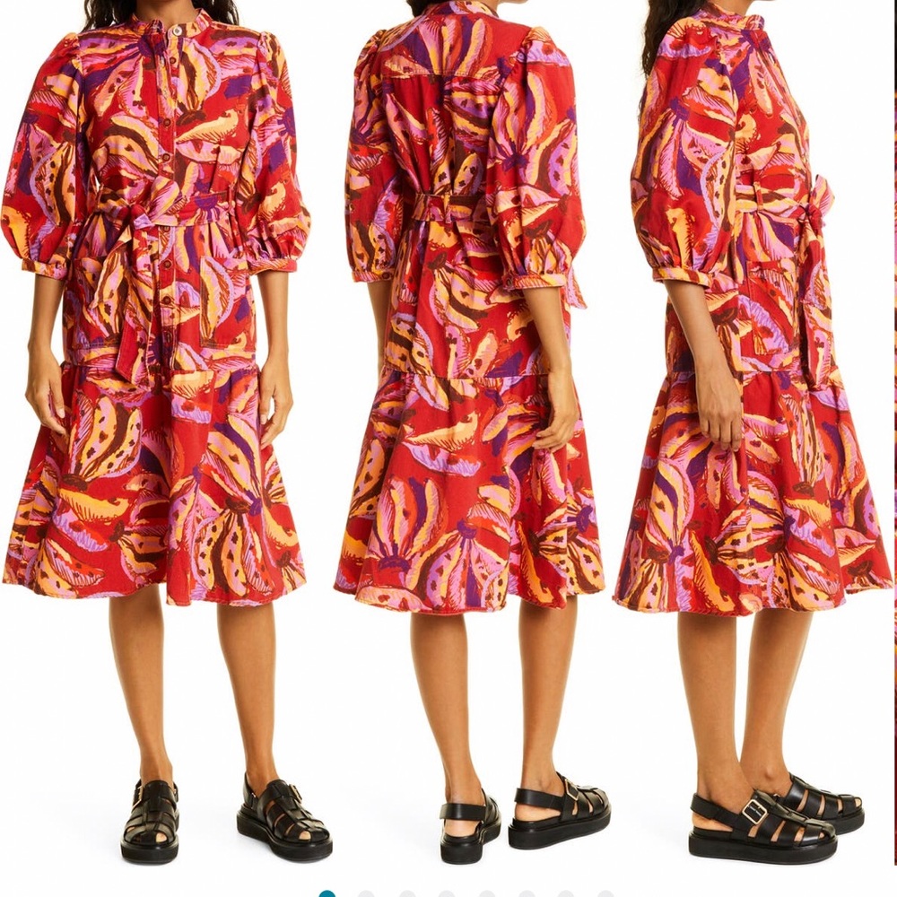 Farm Rio Banana Juice Balloon Sleeve Cotton Dress